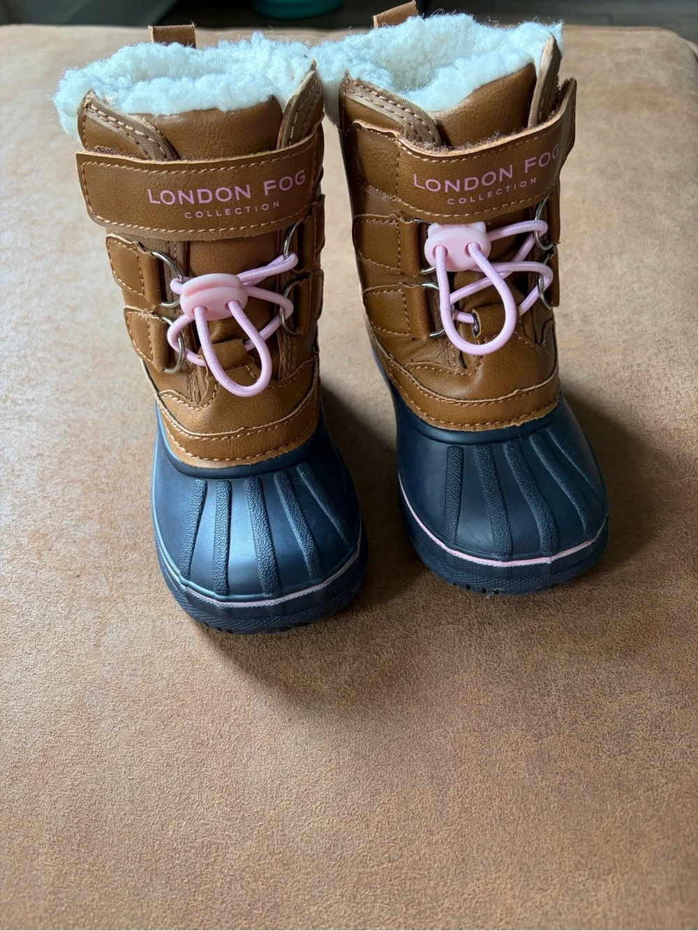 London Fog Winter Duck Boots in Tan and Pink